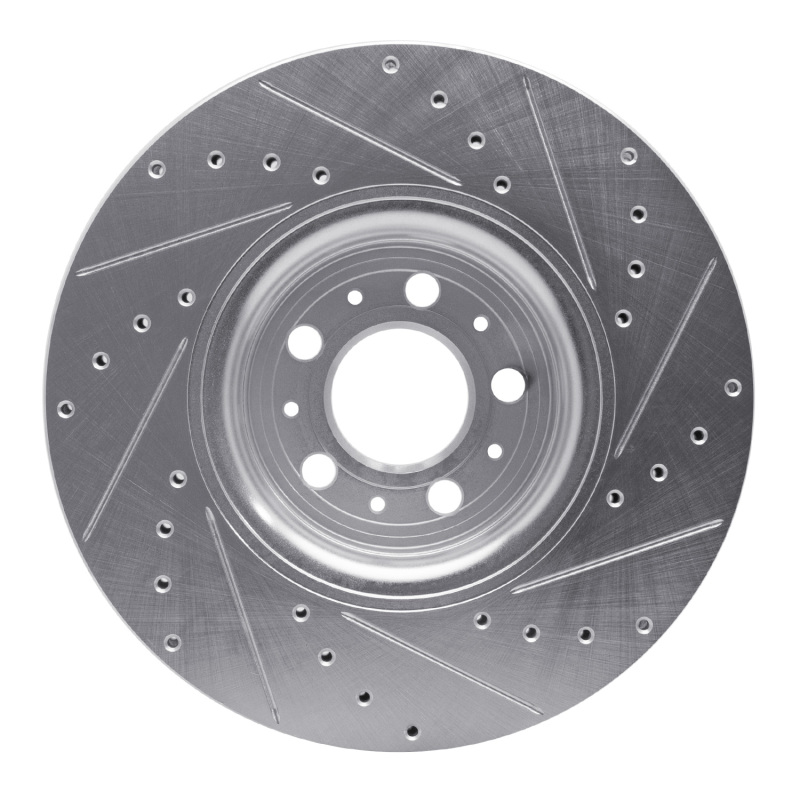 Volvo XC90 Brake Rotor (1) - Front Left - R1 Concepts - Drilled & Slotted - Silver - `03-`09